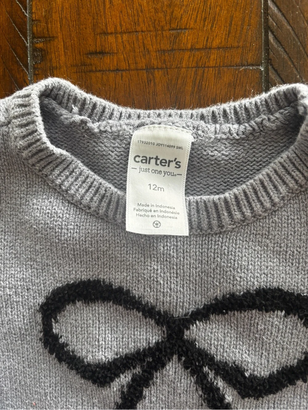 Blue Gray Knit Baby Sweater & Pants Set with Black Bow
